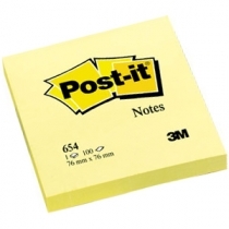LĪMLAPIŅAS POST-IT 76x76mm 3M, DZELTENAS (3M654)