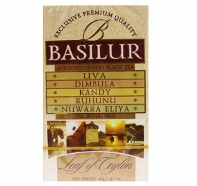 MELNĀ TĒJA BASILUR LEAF OF CEYLON ASSORTED, MAISIŅOS FOLIJA APLOKSNĒS (100732) J