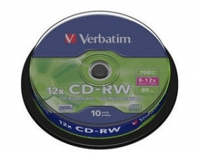 KOMPAKTDISKS VERBATIM CD-RW 700Mb/80min 8x-12x, 10gab Spindle Pack (VER43480)