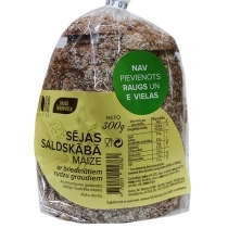 SALDSKĀBĀ MAIZE FLORA SĒJAS AR BRIEDINĀTIEM GRAUDIEM, BEZ RAUGA UN E VIELĀM, SAGRIEZTA (102762)