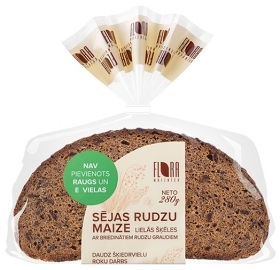 LIELĀS ŠĶĒLES RUDZU MAIZE FLORA SĒJAS AR BRIEDINĀTIEM GRAUDIEM, BEZ RAUGA UN E VIELĀM, SAGRIEZTA (102922) J
