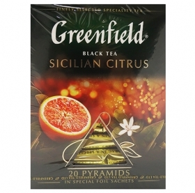 MELNĀ TĒJA GREENFIELD PYRAMID SICILIAN CITRUS, MAISIŅOS FOLIJA APLOKSNĒS (011580)